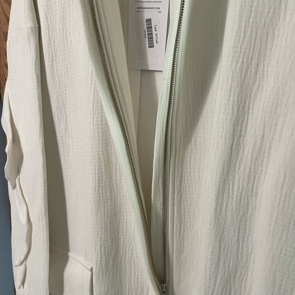 TRACY REESE WHITE COTTON OVERCOAT WITH RUFFLE SLEEVES… LARGE… NEW WITH TAGS. - Picture 7 of 11